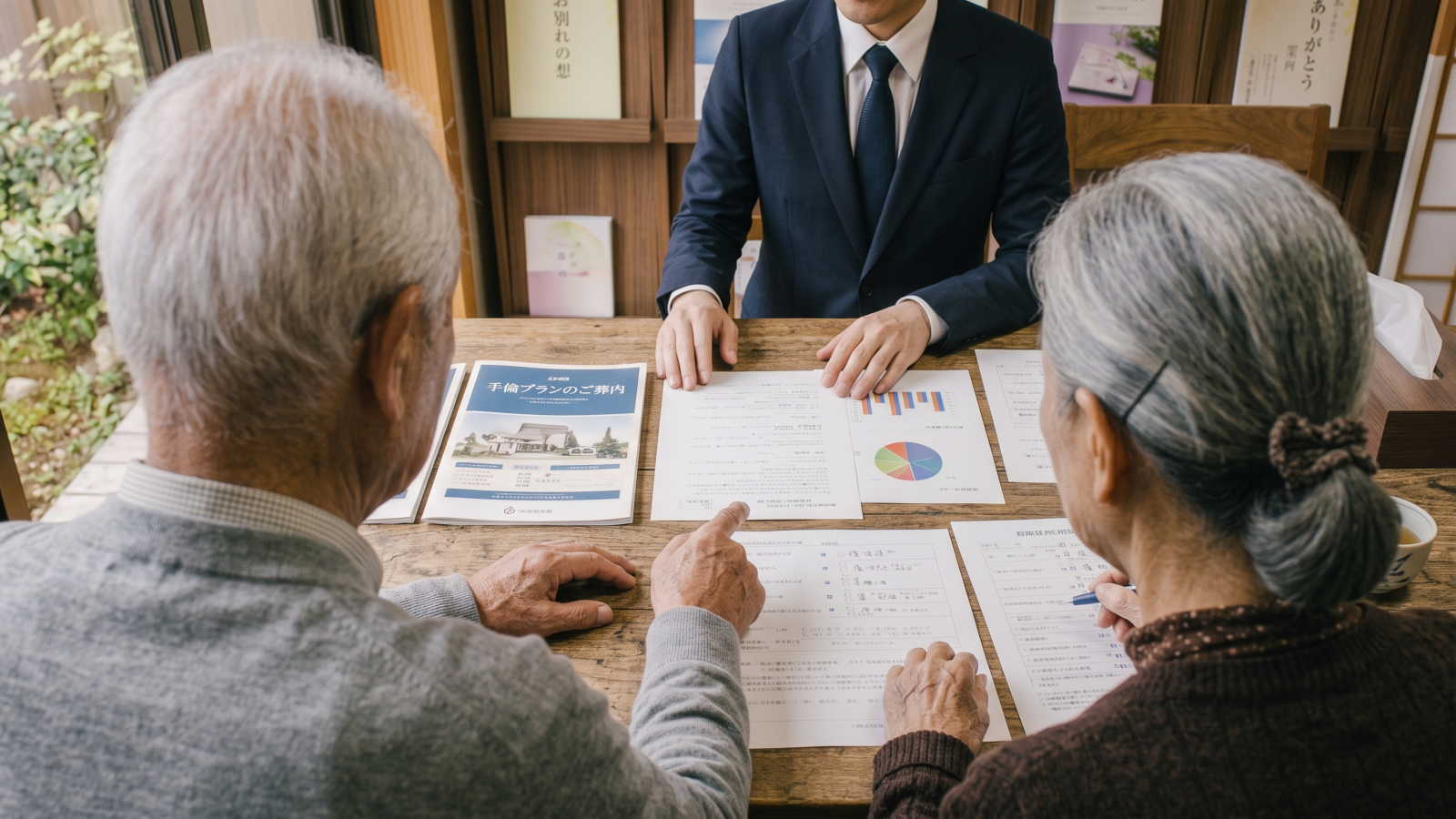 葬儀費用の内訳の説明を聞いている夫婦